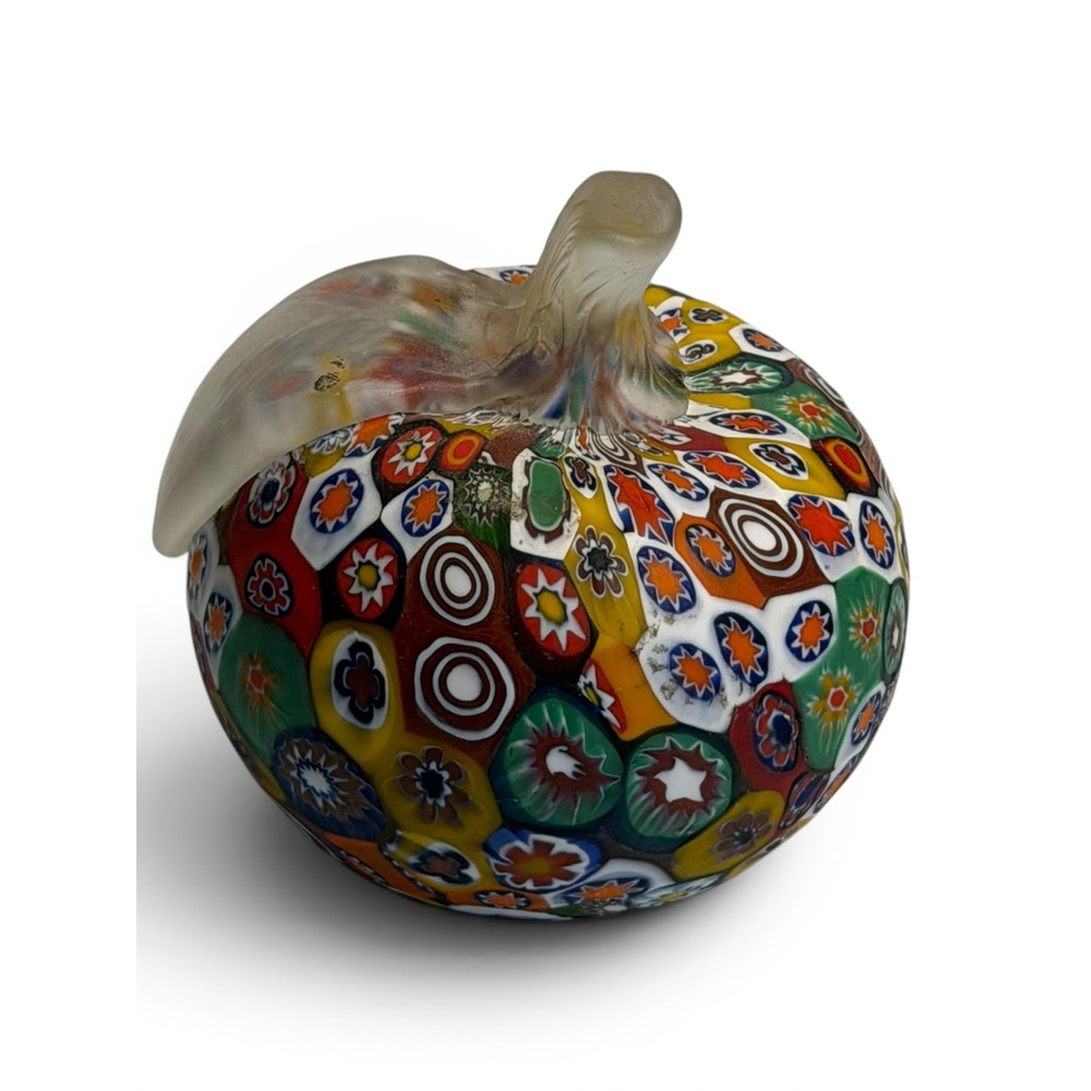 VTG Murano Millefiori Apple Paperweight Satin Made in Italy Art MCM Decor